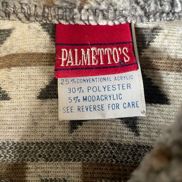 Vintage Palmettos Aztec Sherpa Fleece Jacket L Southwestern Winter Grunge Cozy - Picture 3 of 9
